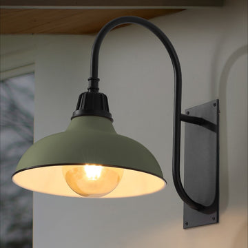 Stanley 12.25" Farmhouse Industrial Indoor/Outdoor Iron LED Gooseneck Arm Outdoor Sconce